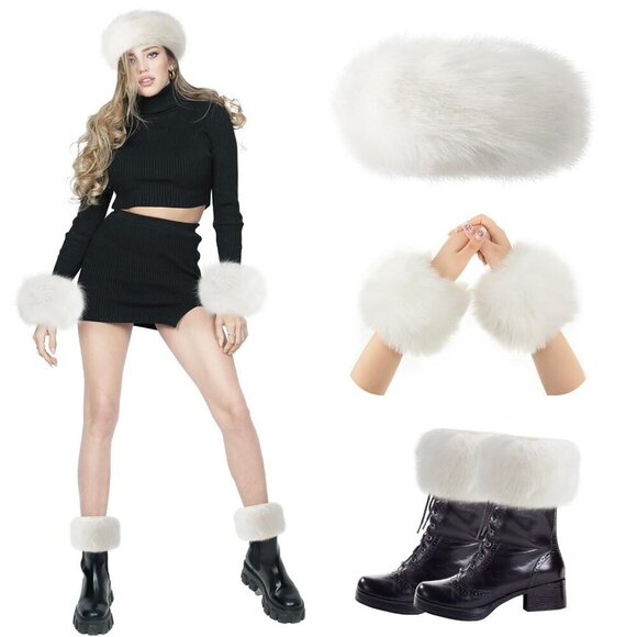 Faux Fur Headband Set Warm Wrist Leg Cuffs Winter Accessories for Girls main image 4